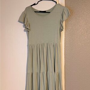 Chic Olive Ruffle Sleeve Midi Dress